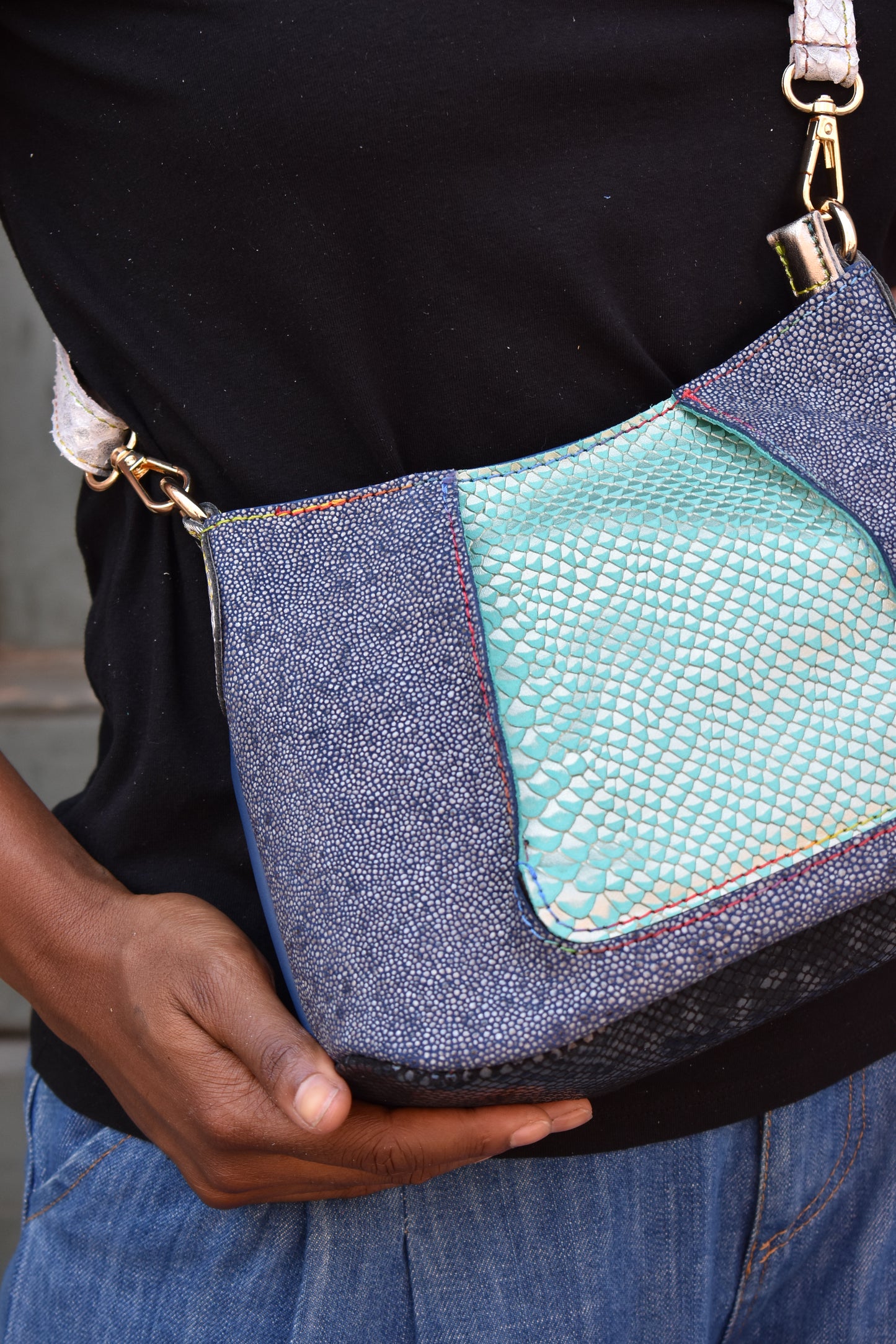 Byte Bag - Borsa a tracolla in pelle patchwork