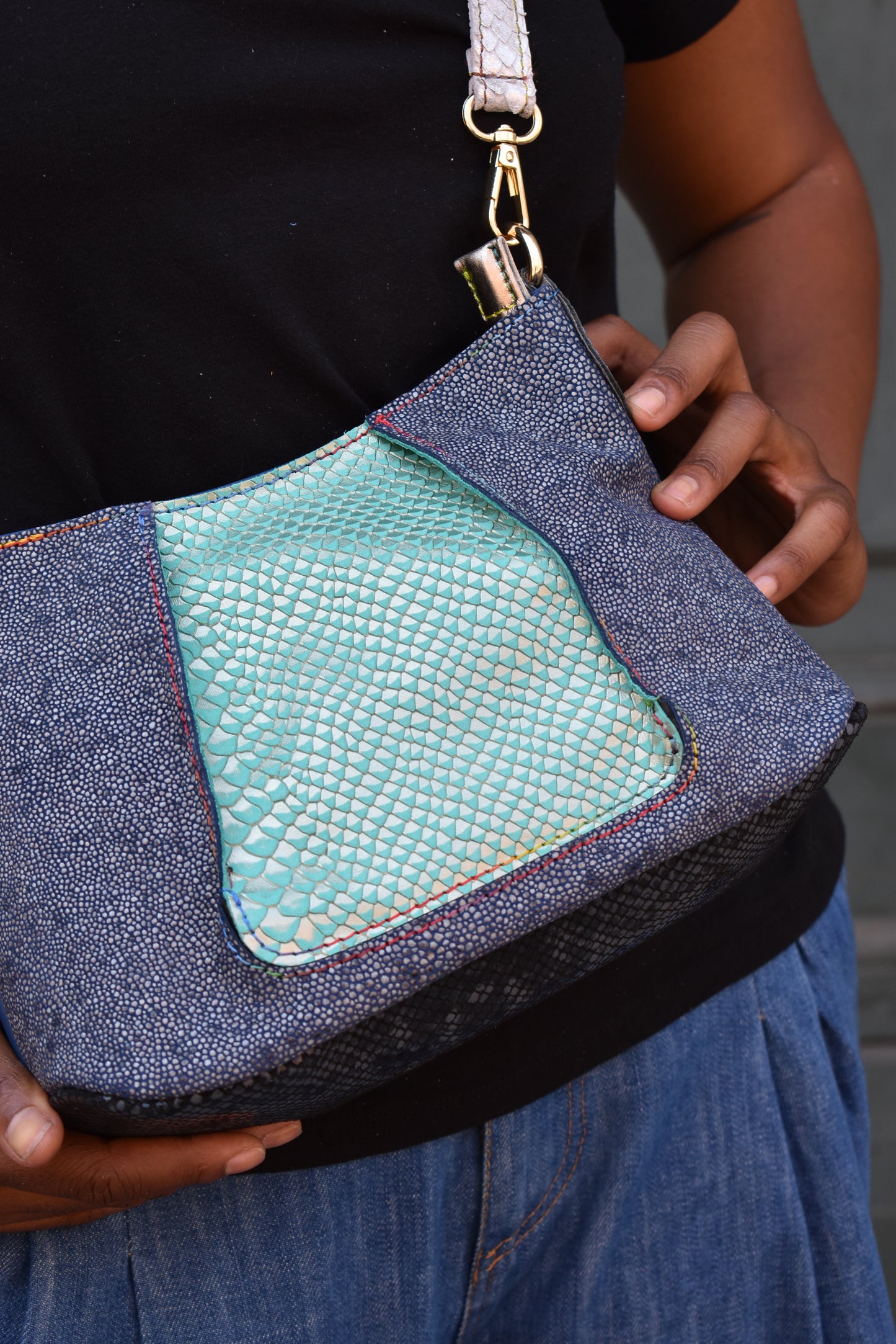 Byte Bag - Borsa a tracolla in pelle patchwork