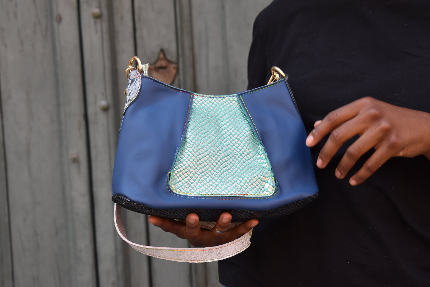 Byte Bag - Borsa a tracolla in pelle patchwork