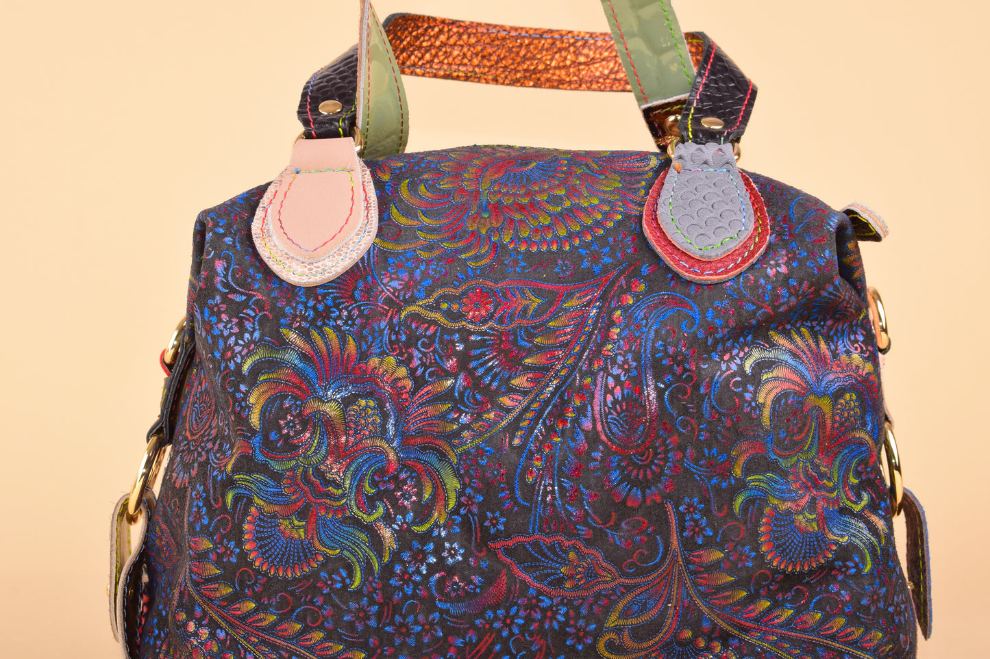 Pause for a sanity check - Borsa bauletto in pelle patchwork