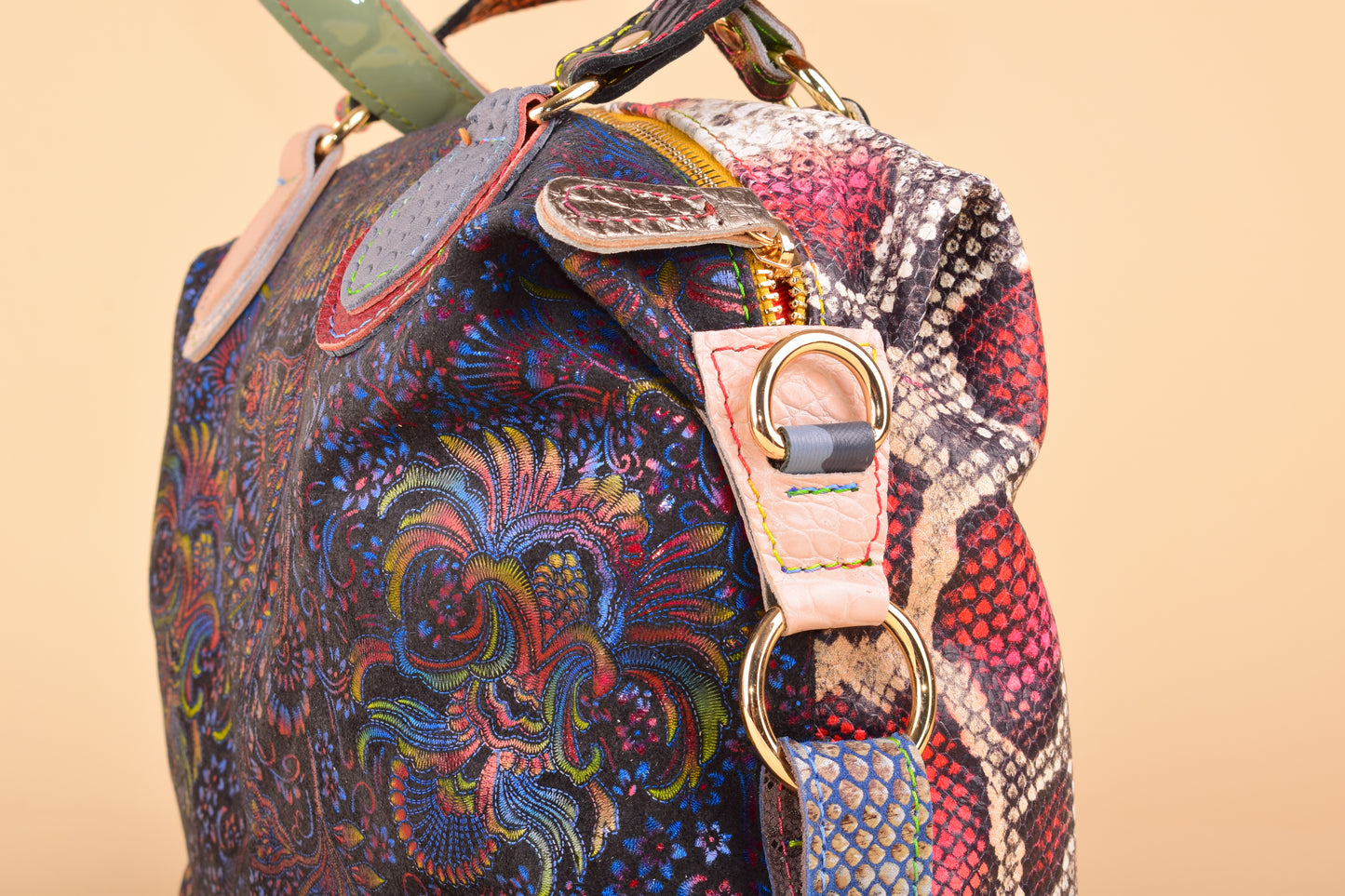 Pause for a sanity check - Borsa bauletto in pelle patchwork