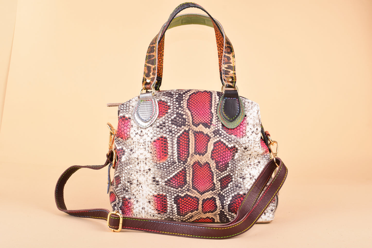 Pause for a sanity check - Borsa bauletto in pelle patchwork