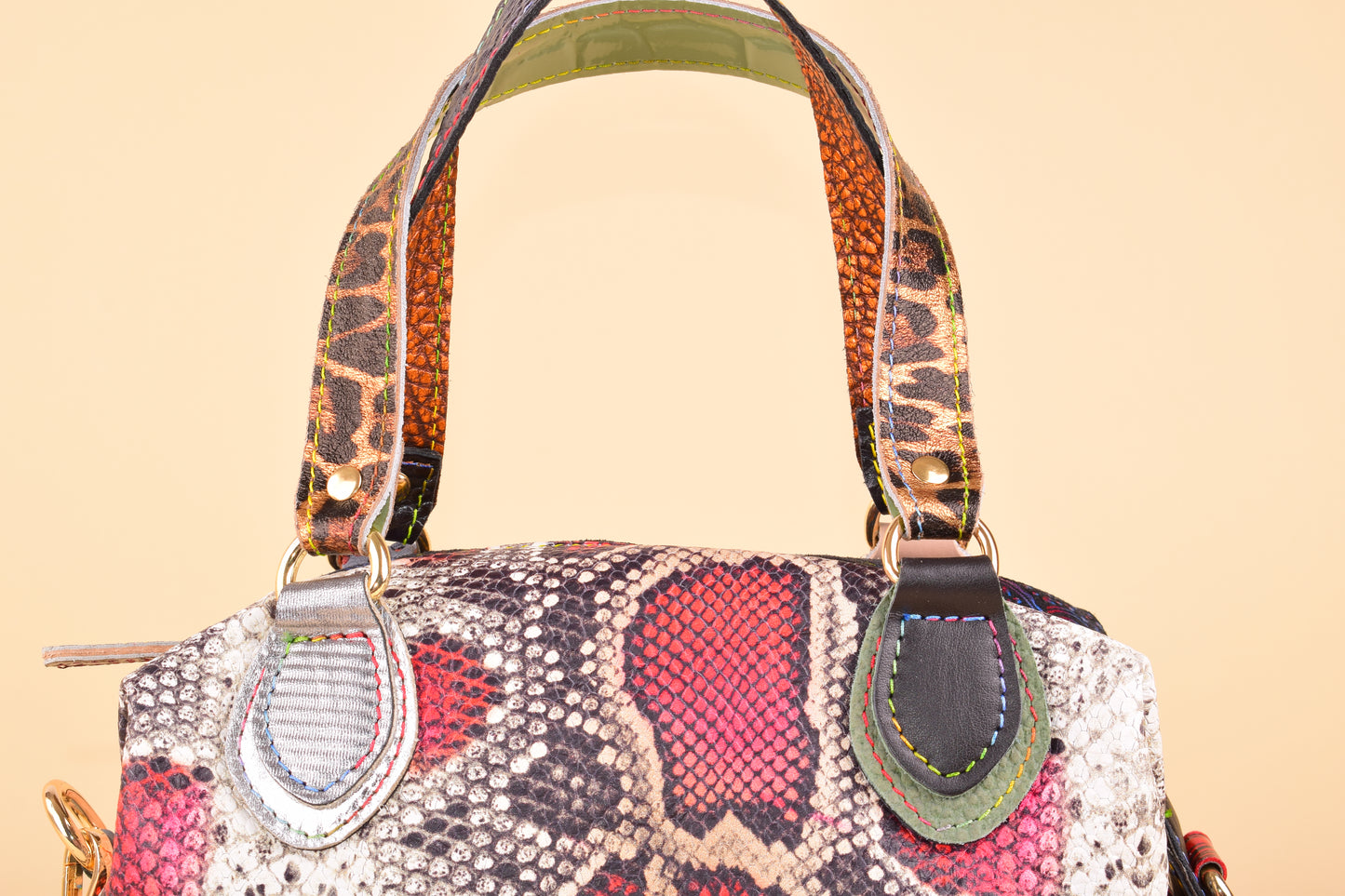 Pause for a sanity check - Borsa bauletto in pelle patchwork