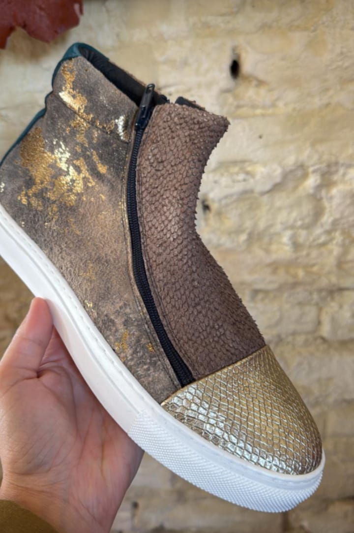 Scimmia Volante - Sneakers alta in pelle patchwork