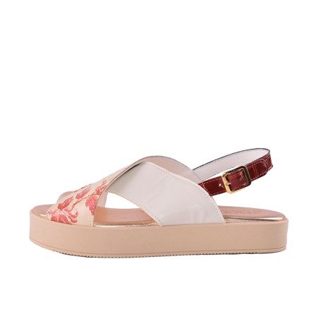 Patchwork leather wedge sandal