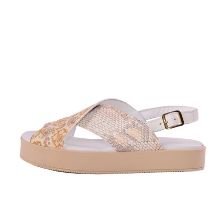 Patchwork leather wedge sandal