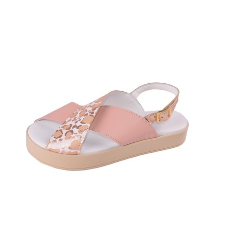 Patchwork leather wedge sandal