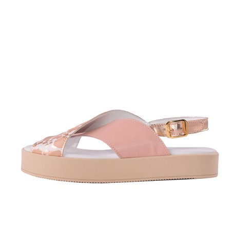 Patchwork leather wedge sandal