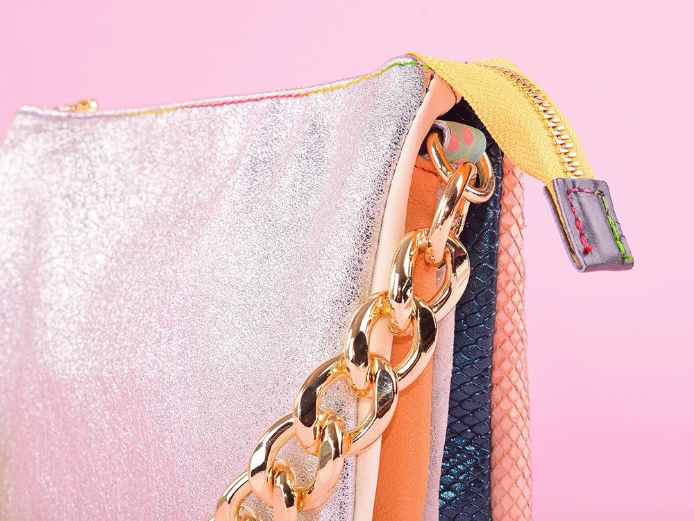 East side bag - Pochette con catena in pelle patchwork