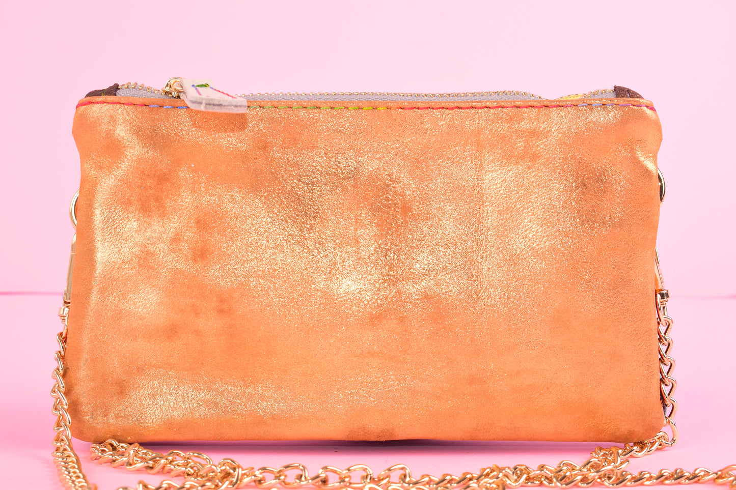 Joy mini double - Pochette patchwork en cuir