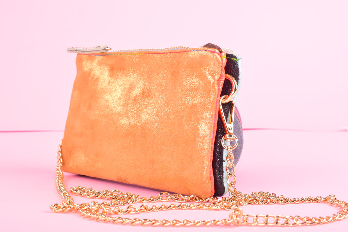 Joy mini double - Pochette patchwork en cuir