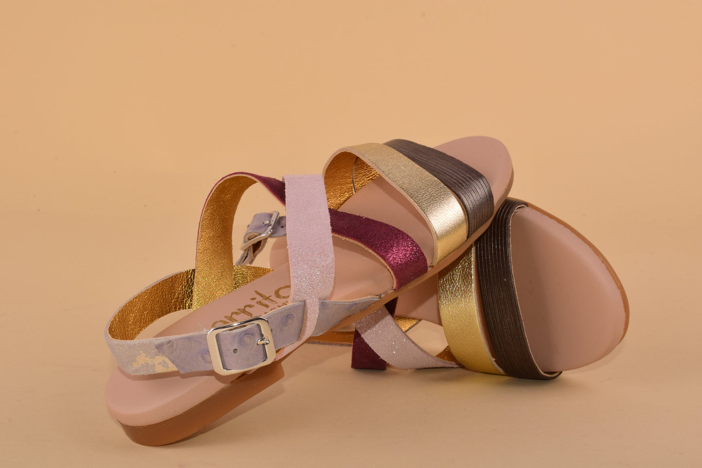 Barbados - Sandalo in pelle con laccetti patchwork