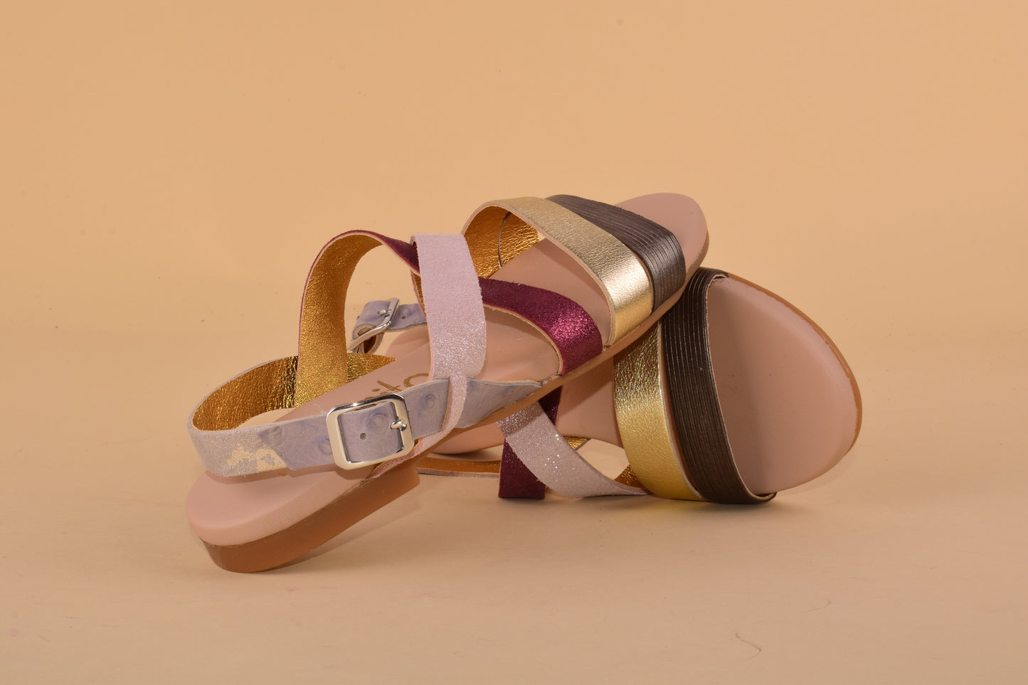 Barbados - Sandalo in pelle con laccetti patchwork